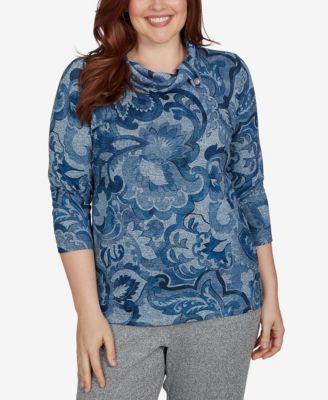Women's Paisley Scroll Cowl Neck Pocket Top