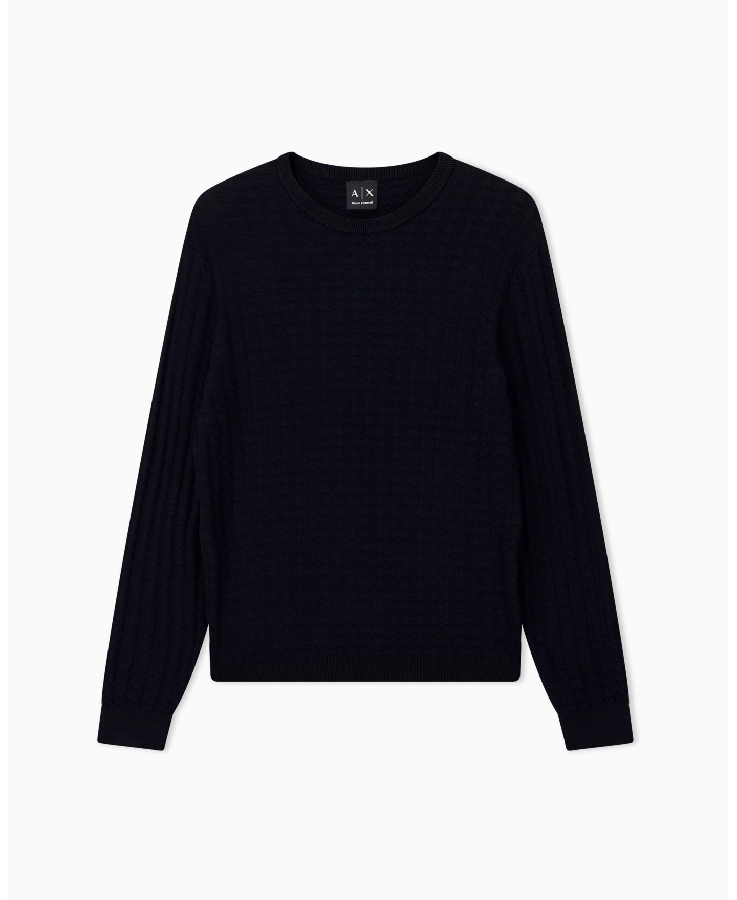 Мужской свитер A|X Armani Exchange Geometric Ribbed Viscose Crewneck, цвет: Глубокий тёмно-синий — фото 2