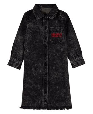 Little Girls 100% Cotton Denim Shirt-Collared Button-Down Knee-Length Dress