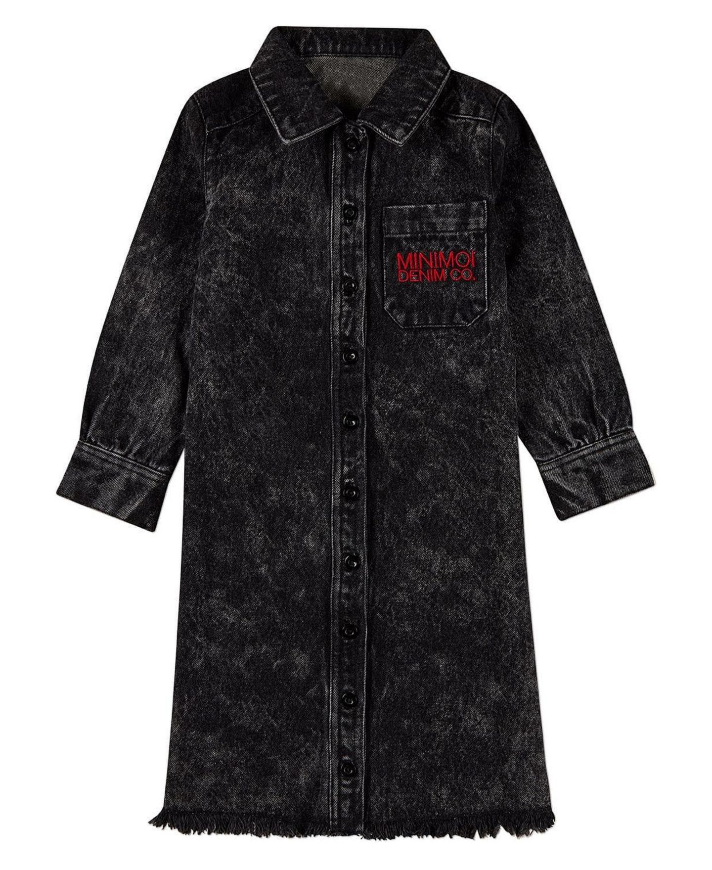 Платье MeMoi 100 percentage Cotton Denim Shirt-Collared Button-Down Knee-Length Dress для девочек, цвет: Чёрный варёный — фото 1