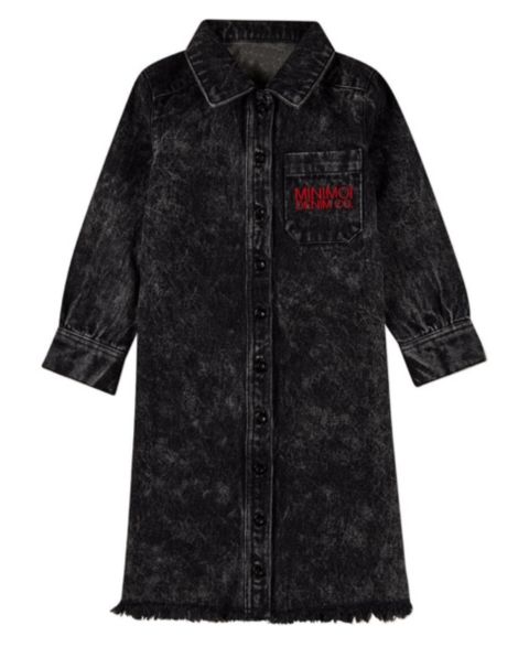 Платье MeMoi 100 percentage Cotton Denim Shirt-Collared Button-Down Knee-Length Dress для девочек, цвет: Чёрный варёный