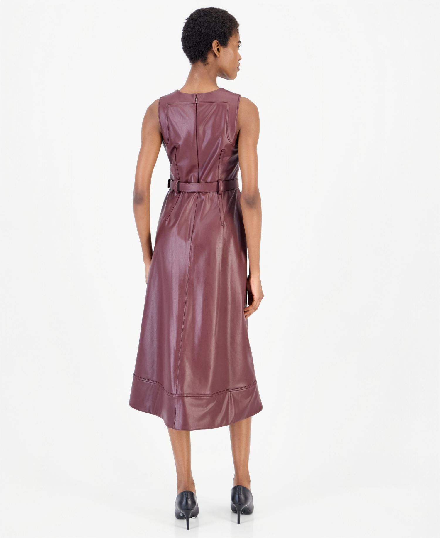 Women's Faux Leather Asymmetrical A-Line Dress