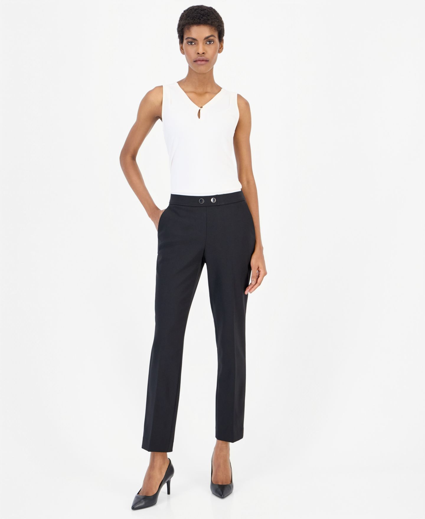 Женские брюки Anne Klein Mid-Rise Straight-Leg, цвет: Чёрный — фото 4
