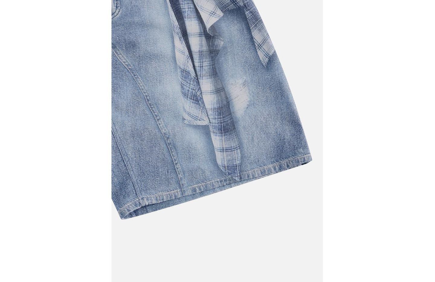 Женские шорты AELFRIC EDEN Plaid Panel Chain Jorts, цвет: Синий — фото 6