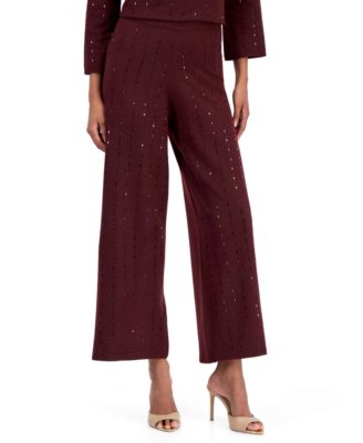 Women's Heat Set Wide-Leg High-Waisted Pull-On Sweater Pants