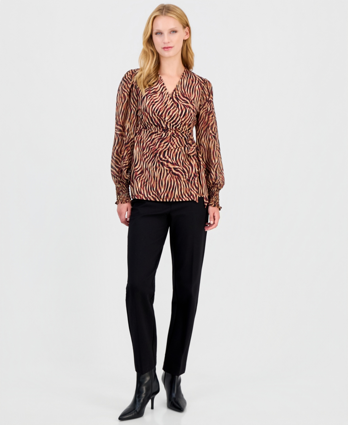 Anne Klein Women's Mixed Media Faux-Wrap Chiffon Blouse