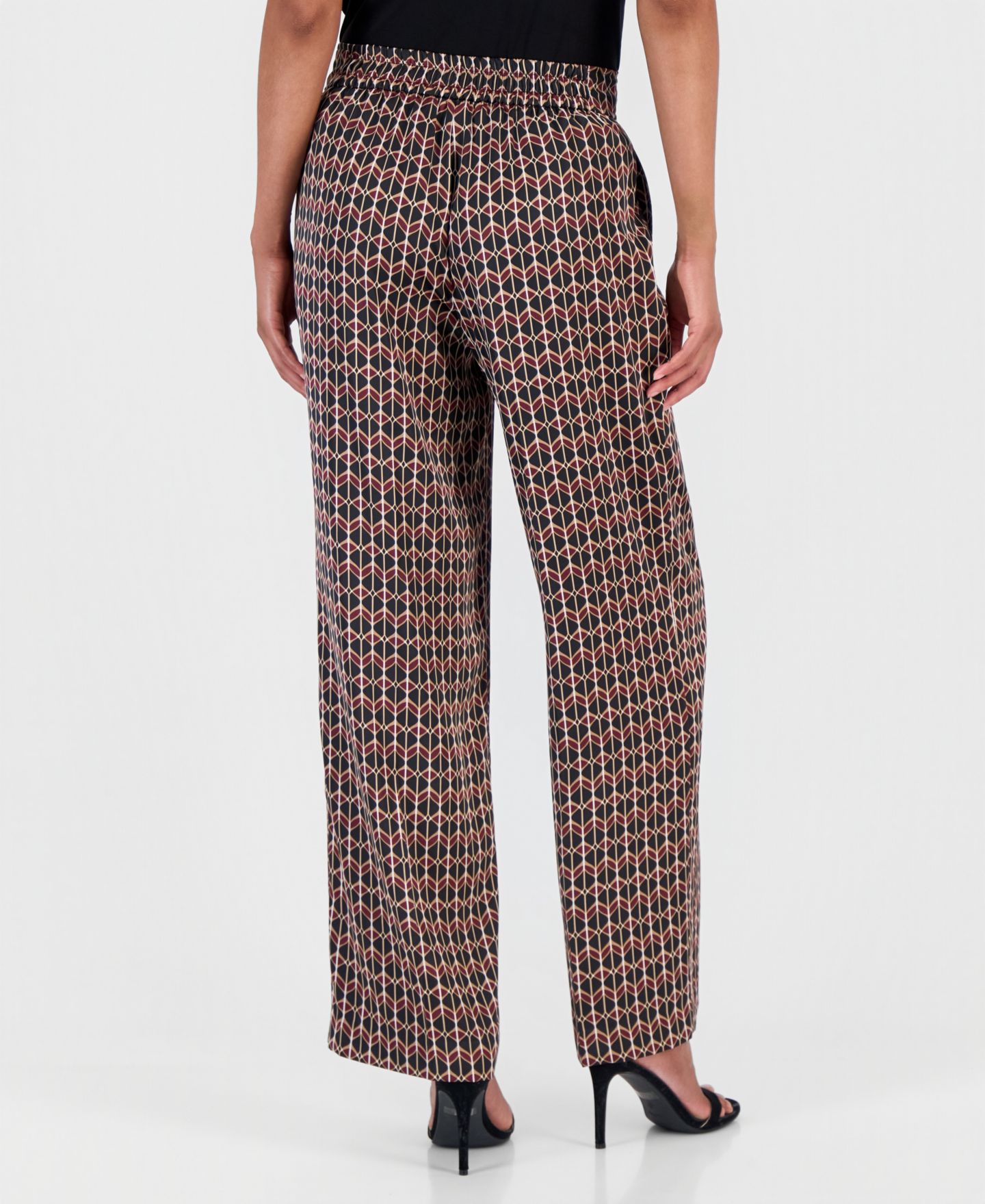 Женские брюки Anne Klein High Rise Pull-On Wide Leg, цвет: Чёрный разноцветный — фото 4