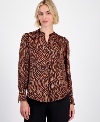 Women's Printed V-Neck Long-Sleeve Blouse