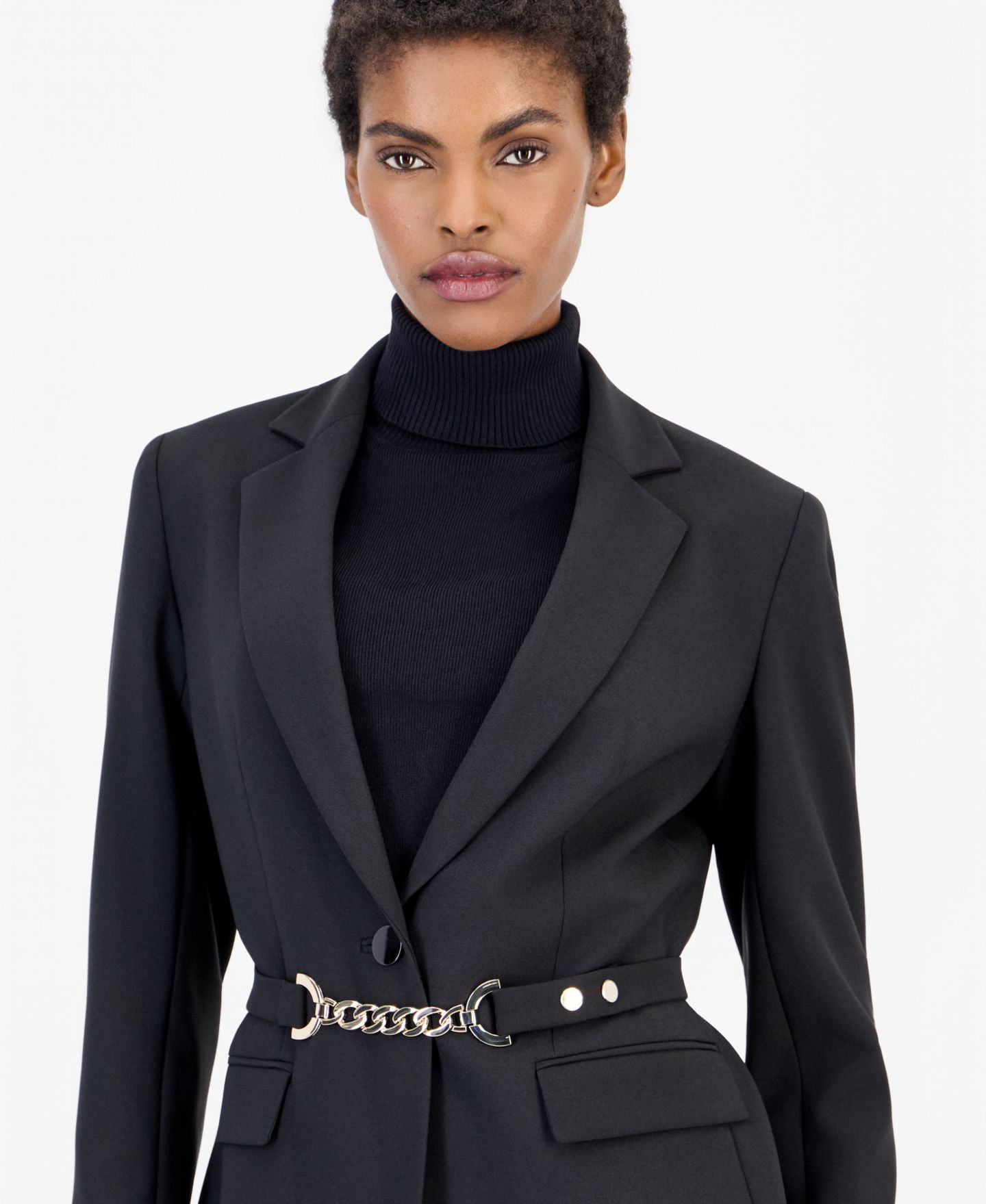 Женский пиджак Anne Klein Notch Collar Belted Blazer, цвет: Чёрный — фото 3