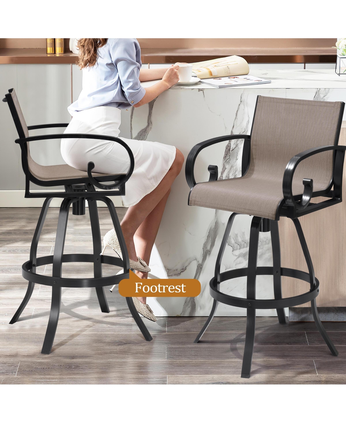 Pellebant Outdoor Patio Sunbrella Fabric Swivel Aluminum Bar Stools