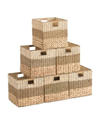 13" x 13" Inch Water Hyacinth Mixed Weave Wicker Storage Basket with Handles -  Set of 6