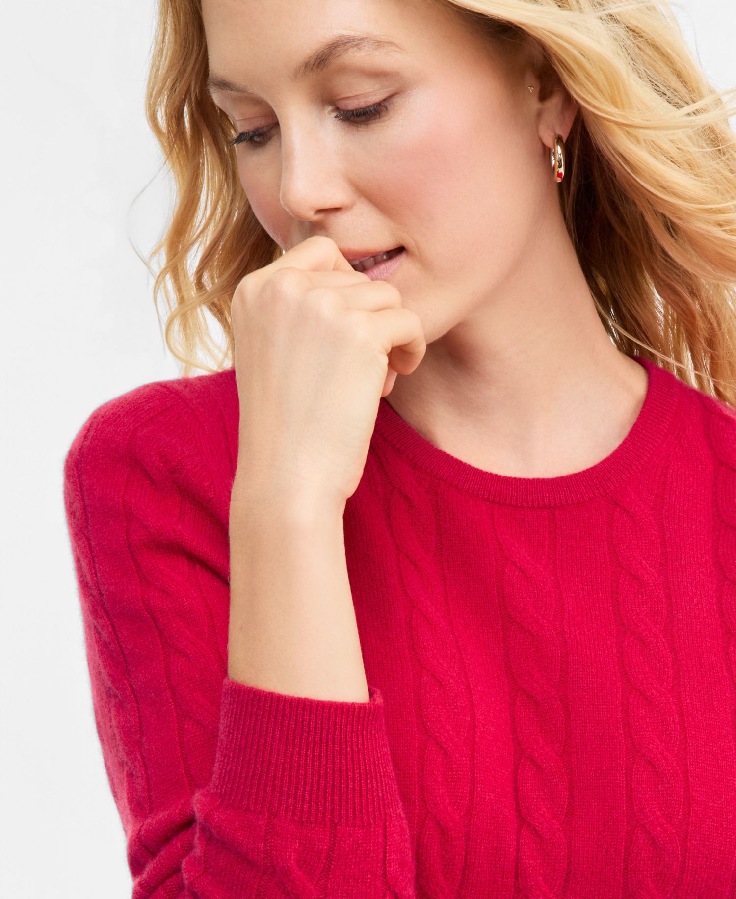 Petite Cable-Knit Crewneck 100% Cashmere Sweater