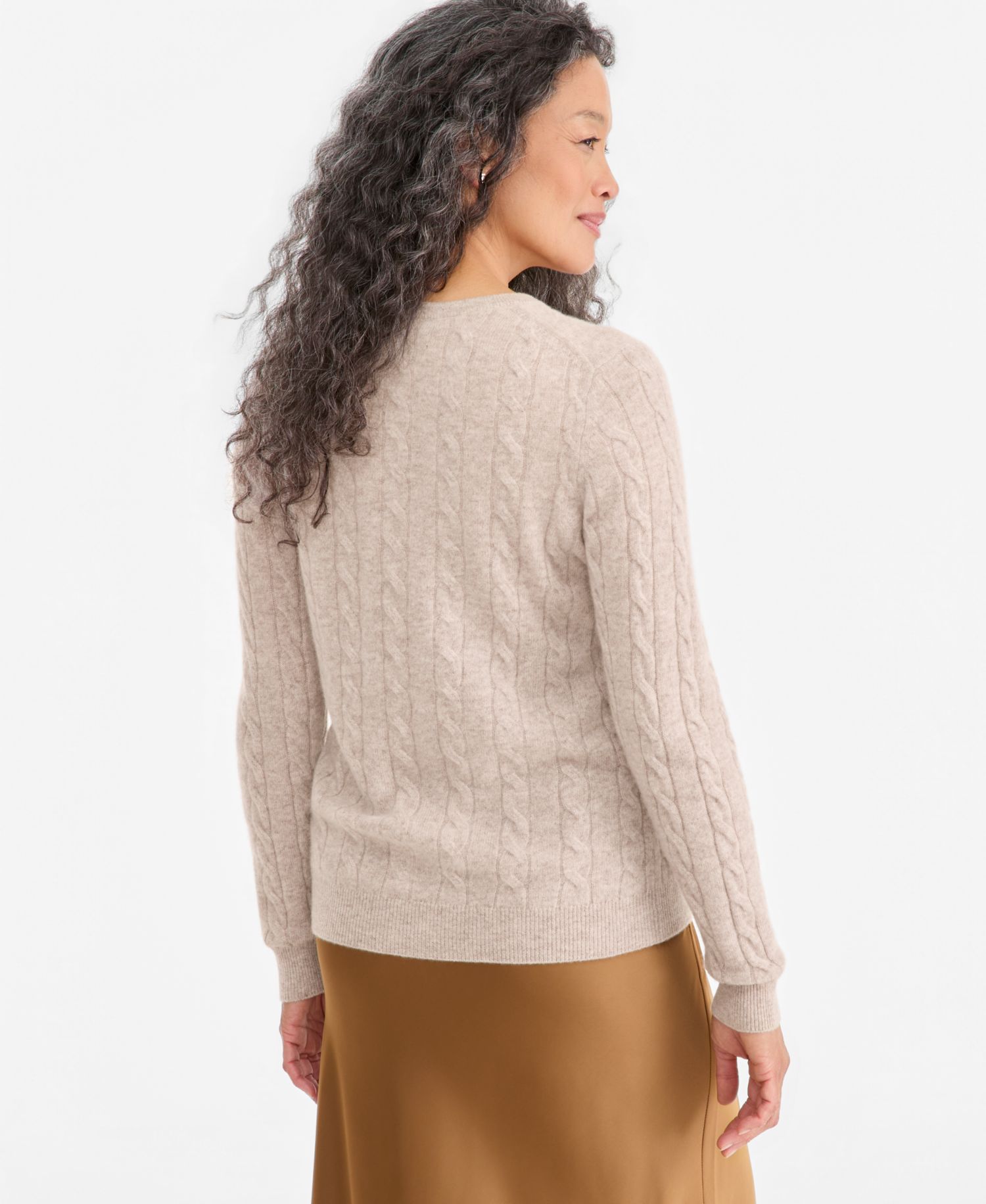 Petite Cable-Knit Crewneck 100% Cashmere Sweater