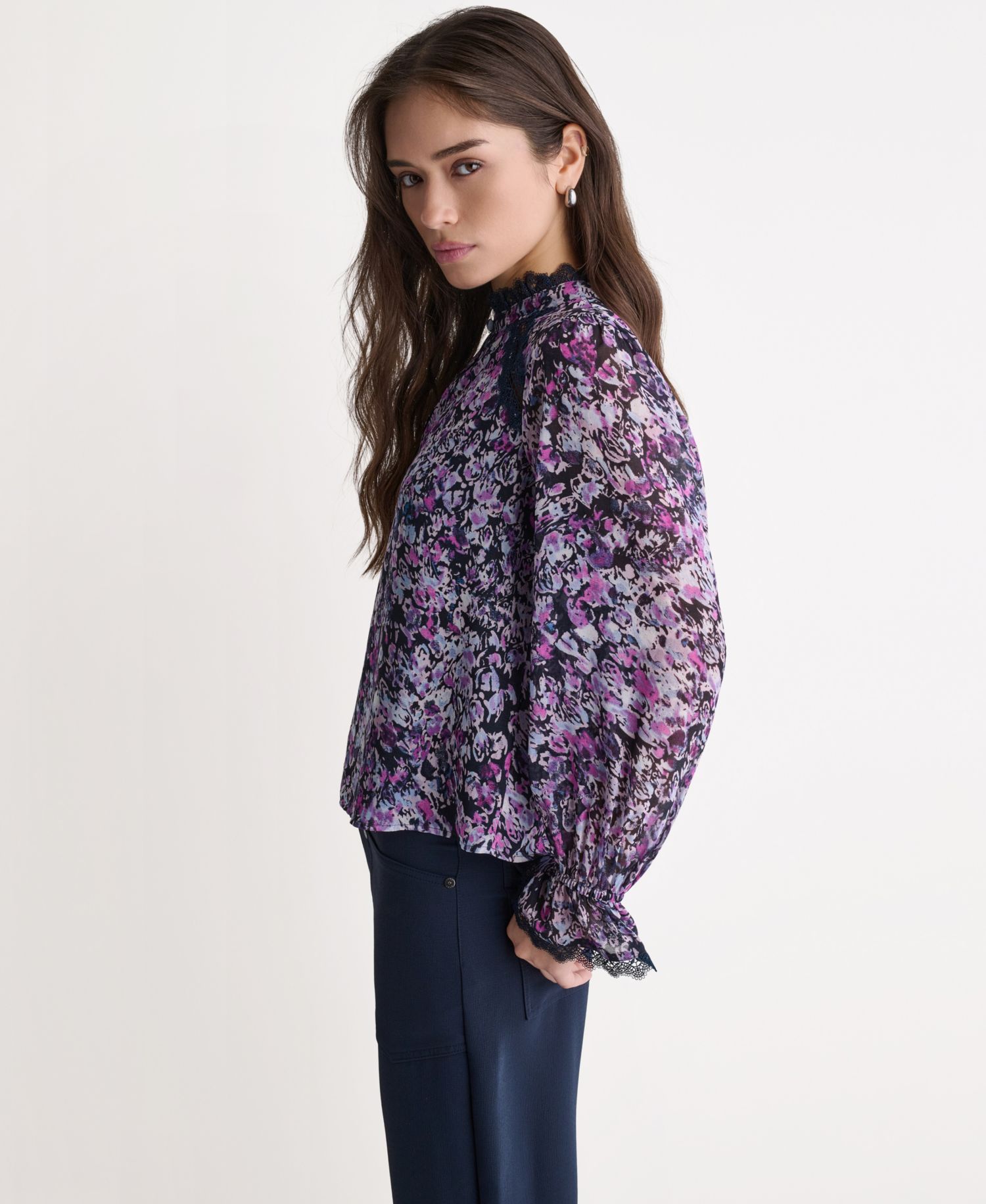 Women's Printed High-Neck Long-Sleeve Top