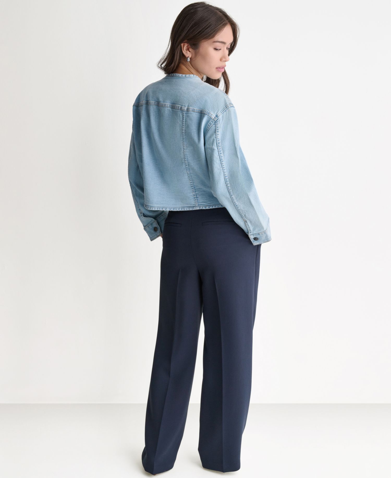 Women's Boxy Crewneck Button-Front Denim Jacket