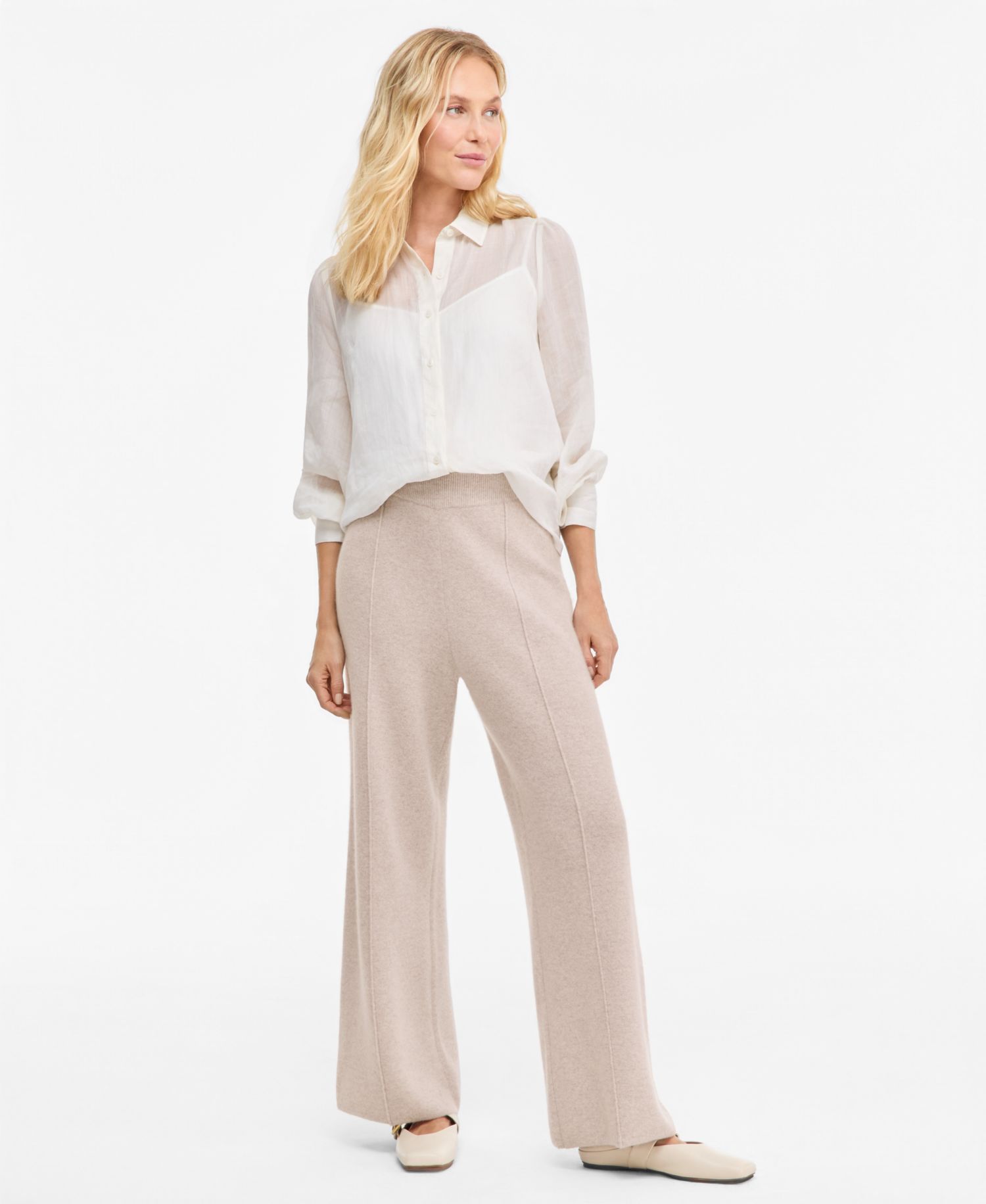 Women's 100% Cashmere High-Rise Flare-Leg Pull-On Pants, 28" Inseam