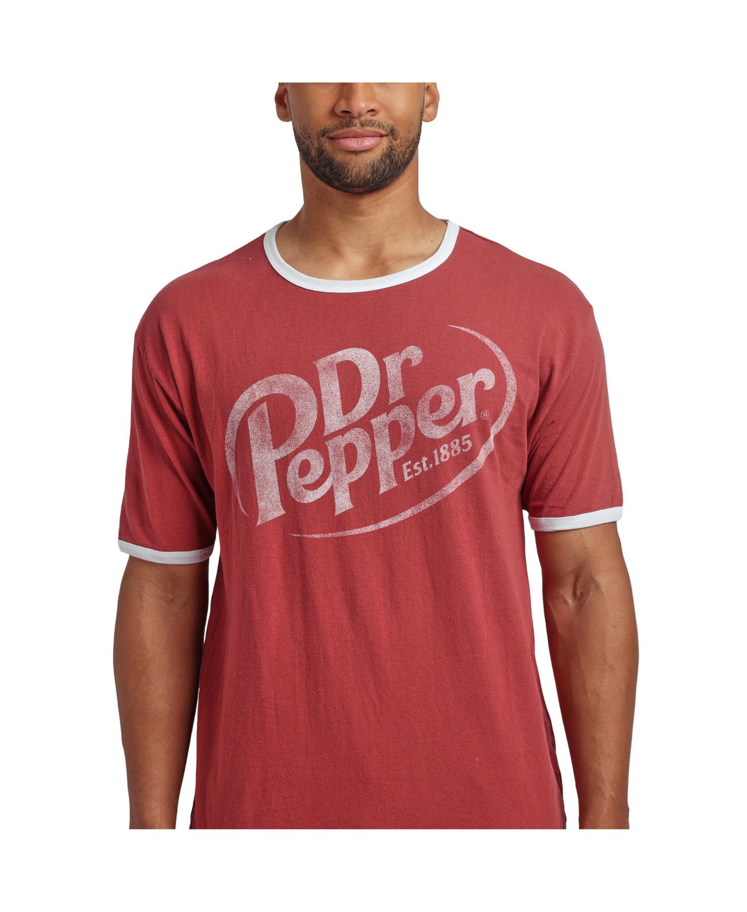 Men's Dr Pepper Logo Crew Neck Short Sleeve Red Ringer Tee -Large