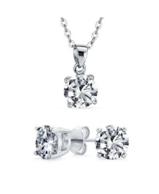 4CTW Round CZ Solitaire Stud Earrings and Pendant Necklace Set .925 Sterling Silver