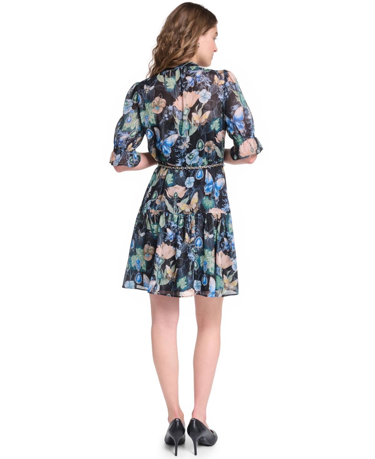 Karl Lagerfeld Paris Petite Belted V-Neck Dress
