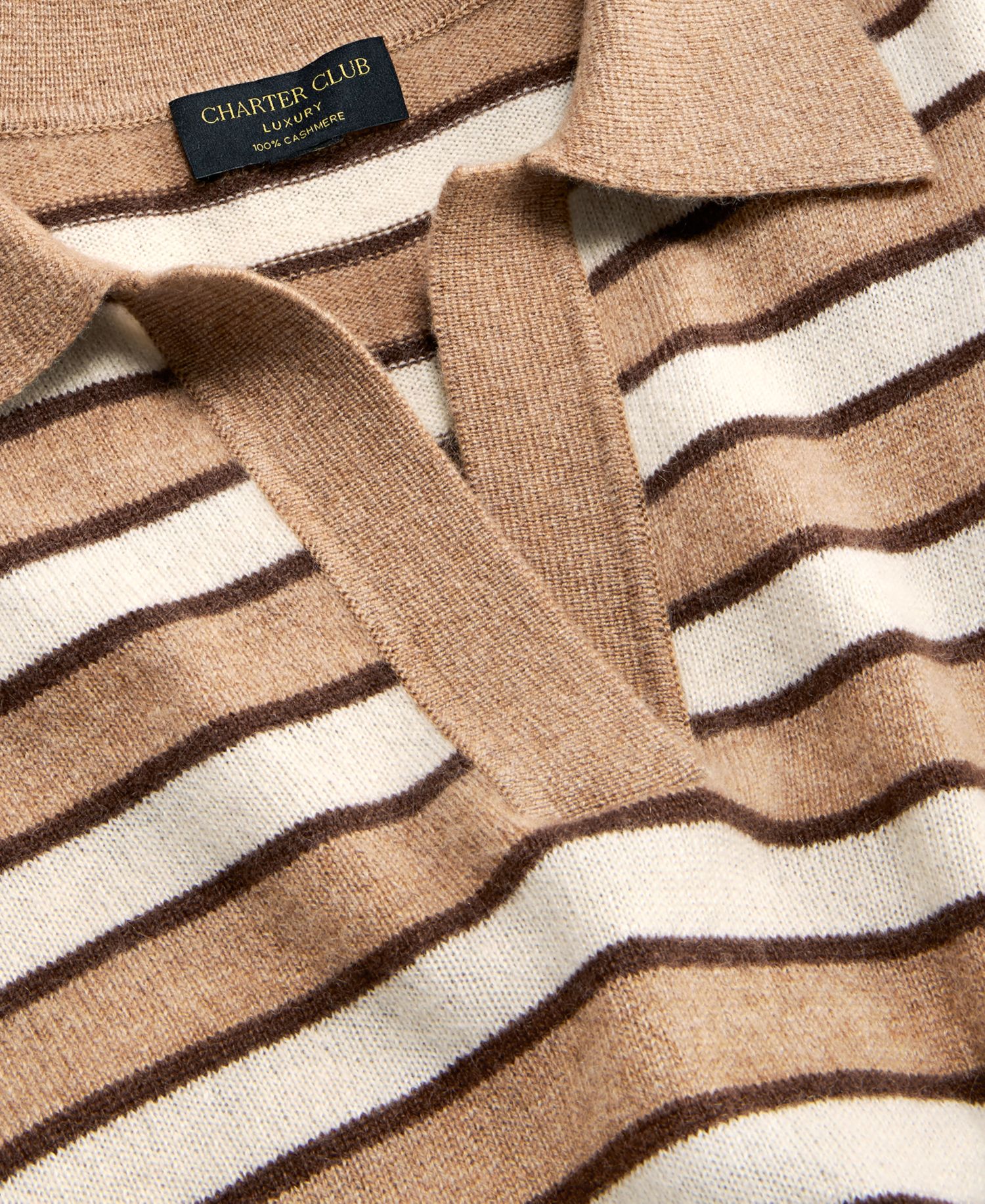 Women's 100% Cashmere Striped Collared V-Neck Sweater