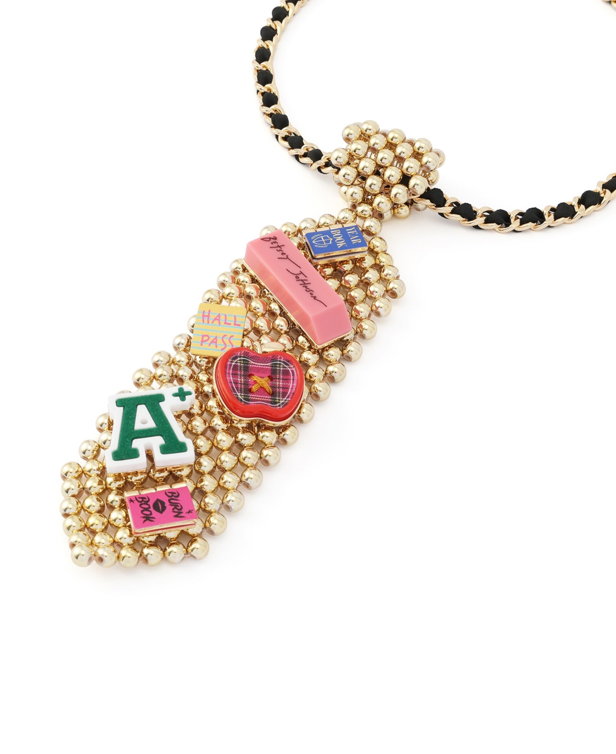 Betsey Johnson Faux Stone Best In Class School Tie Pendant Necklace