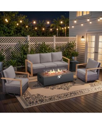 Fire Pit Table with 5 Seat Outdoor Sofa Set 50000 BTU Propane Gas Patio Furniture Sofa for Backyard, Garden