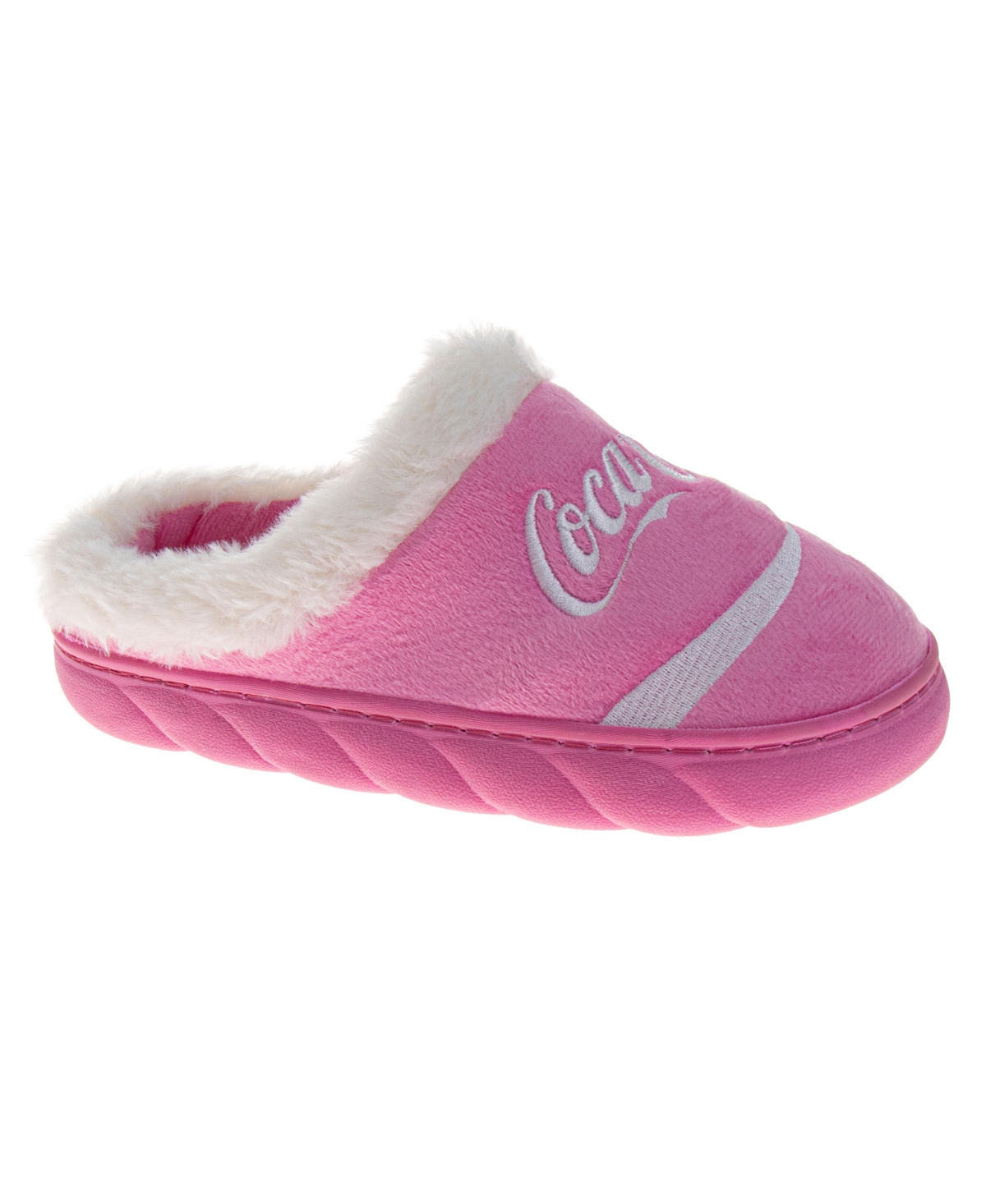 Coca-Cola Women's Iconic Script Casual Slippers for Soft Cozy Plush Lined Indoor Comfort - Pink