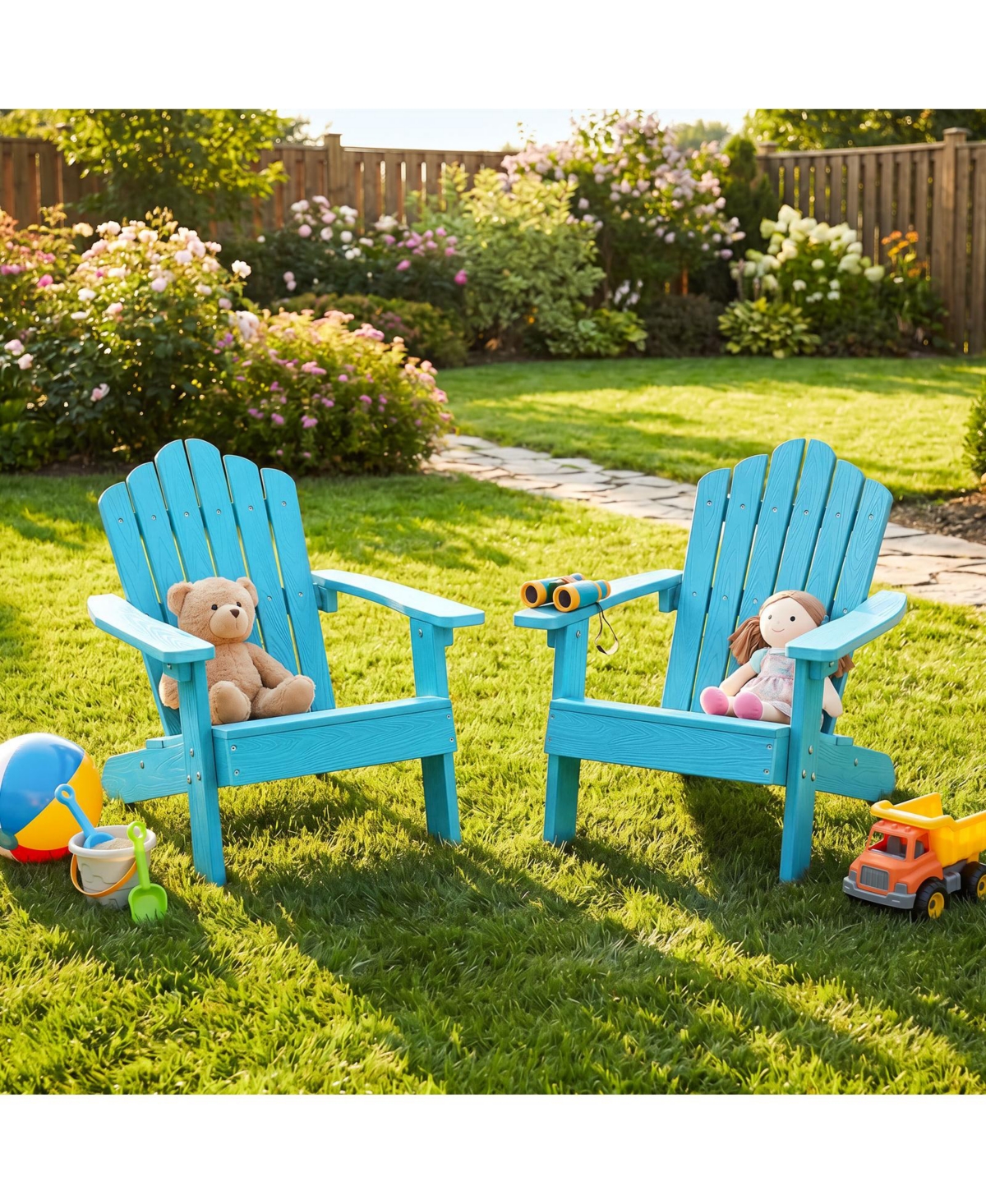 Gymax Kids Adirondack Chairs Tilted High Backrest Wide Armrests and Angled Seat
