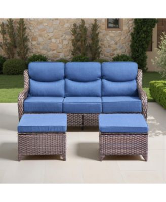 Outdoor Patio Furniture Set 6Piece Wicker Patio Conversation Set with Fire Pit, Swivel Chairs Sofa and Ottomans with 6 Thick Cushion