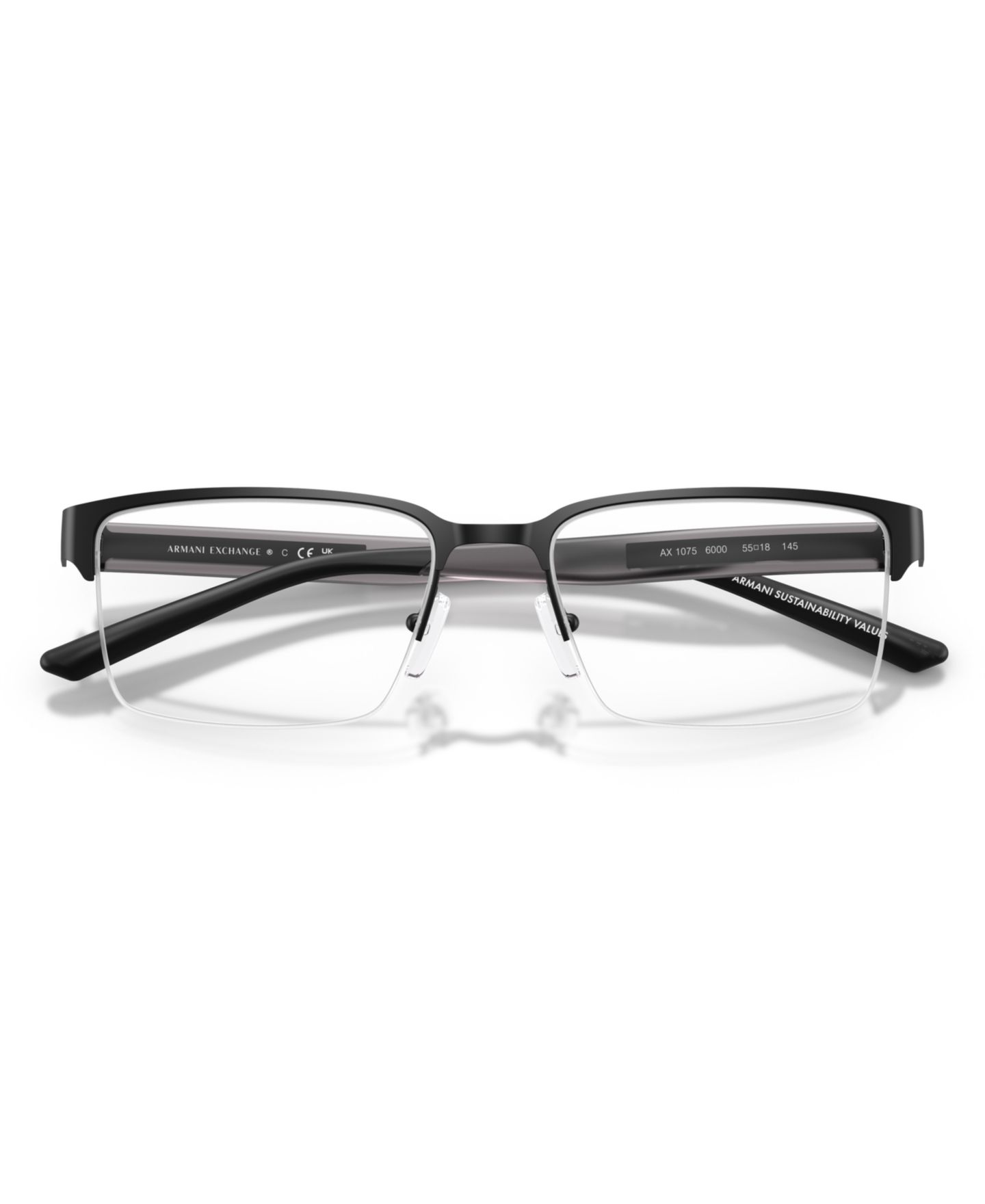 Мужские очки A|X Armani Exchange Armani Exchange Man Rectangle Metal AX1075 Eyeglasses, цвет: Матовый чёрный — фото 3