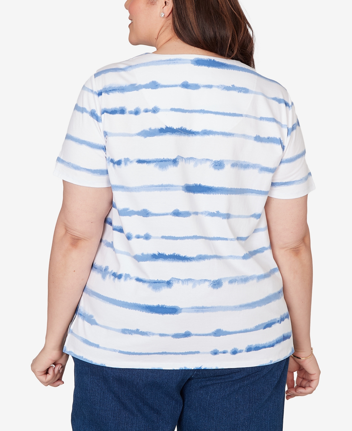 Alfred Dunner Plus Striped Floral Split Neck T-Shirt