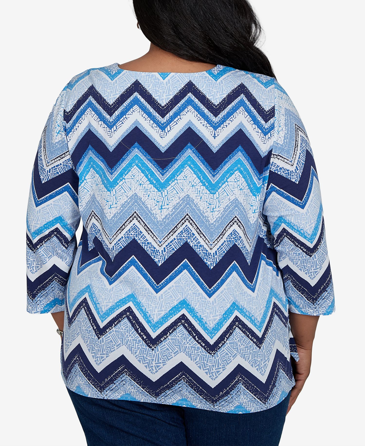 Plus Size Chevron Blues Split Neck Top