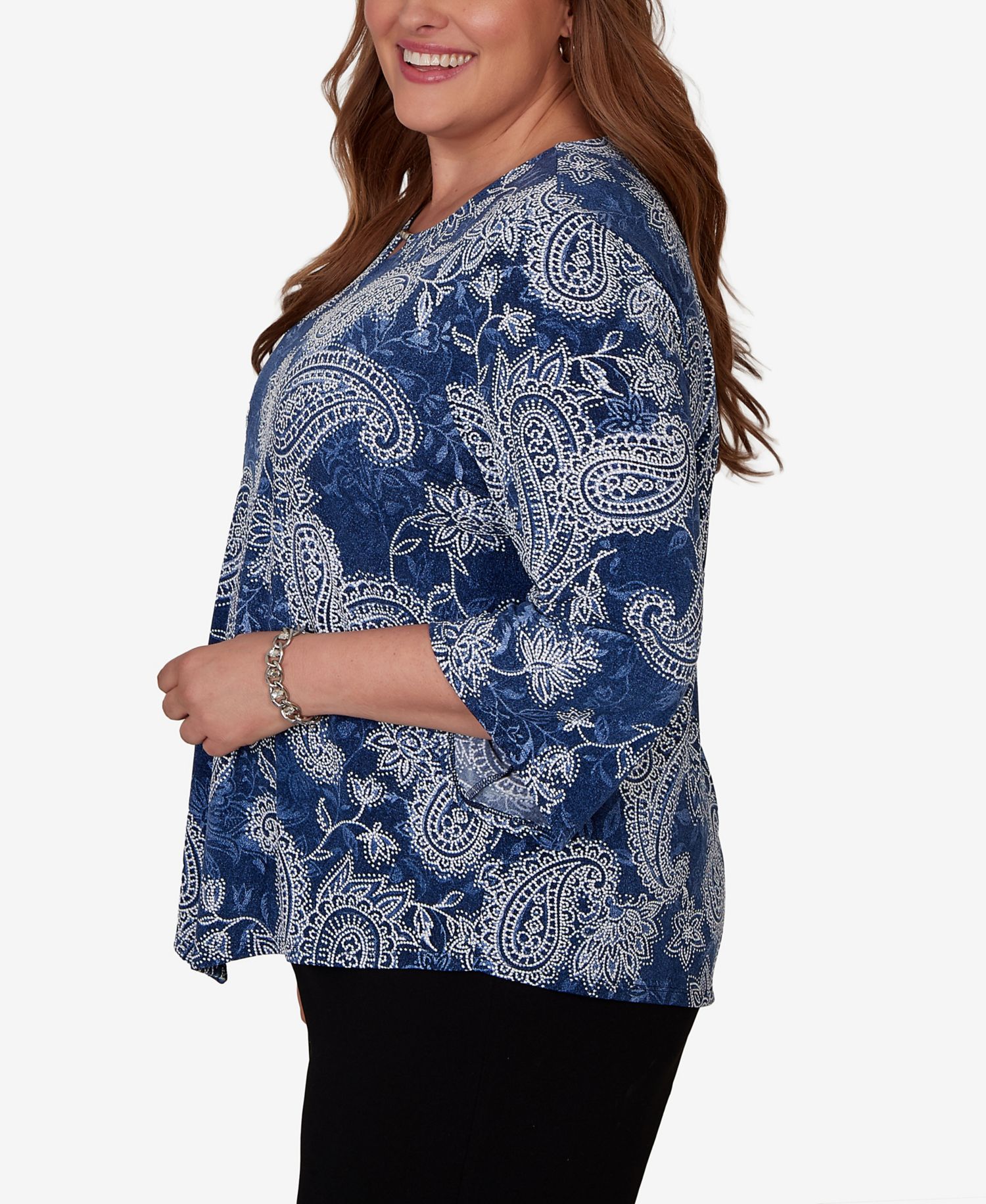 Plus Size Paisley Puff Printed Top