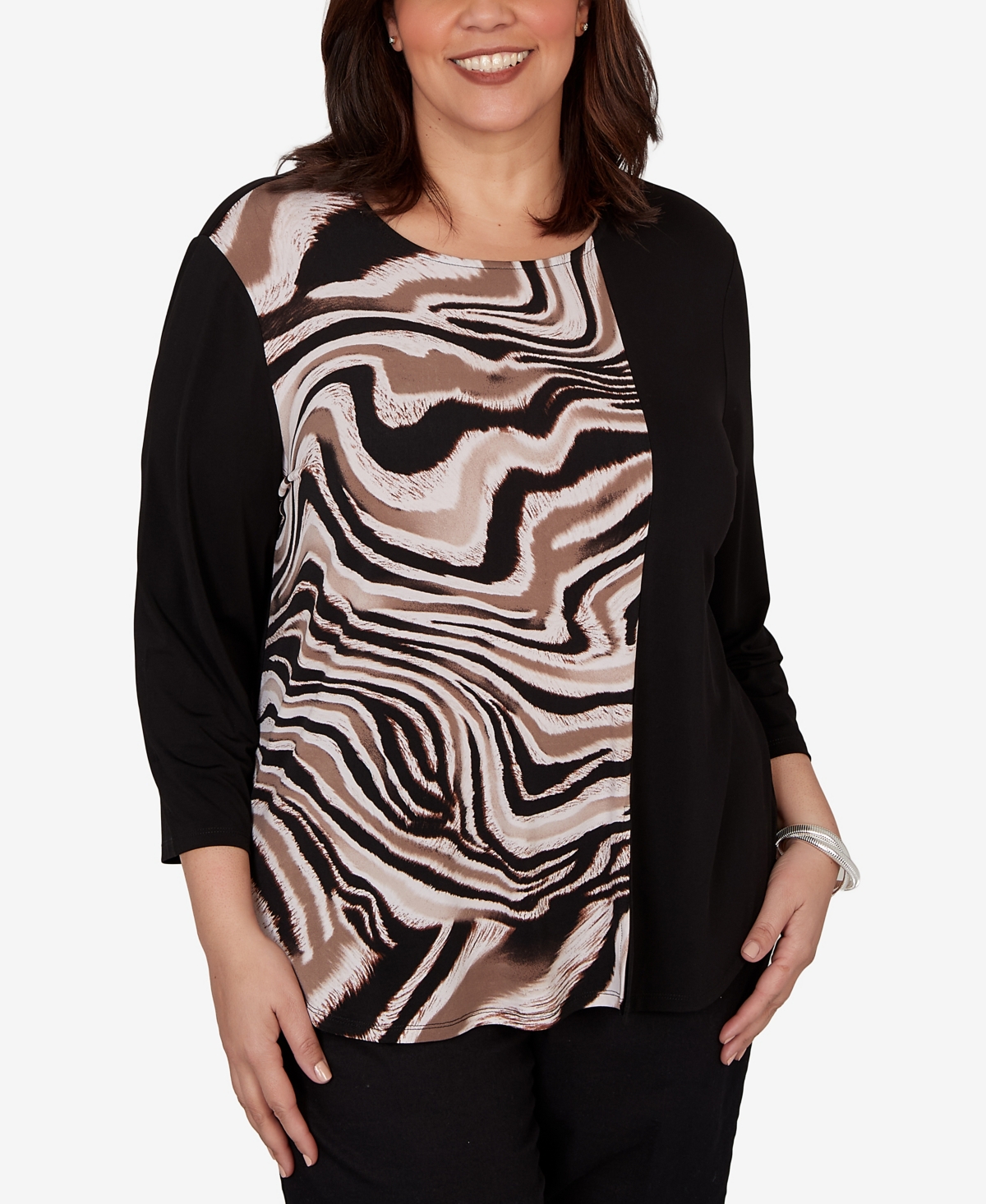 Alfred Dunner Plus Vertical Spliced Animal Puff Printed Top