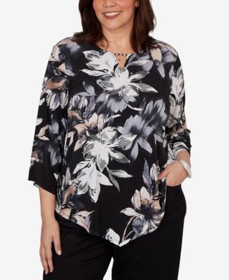 Plus Size Watercolor Floral Puff Printed Top