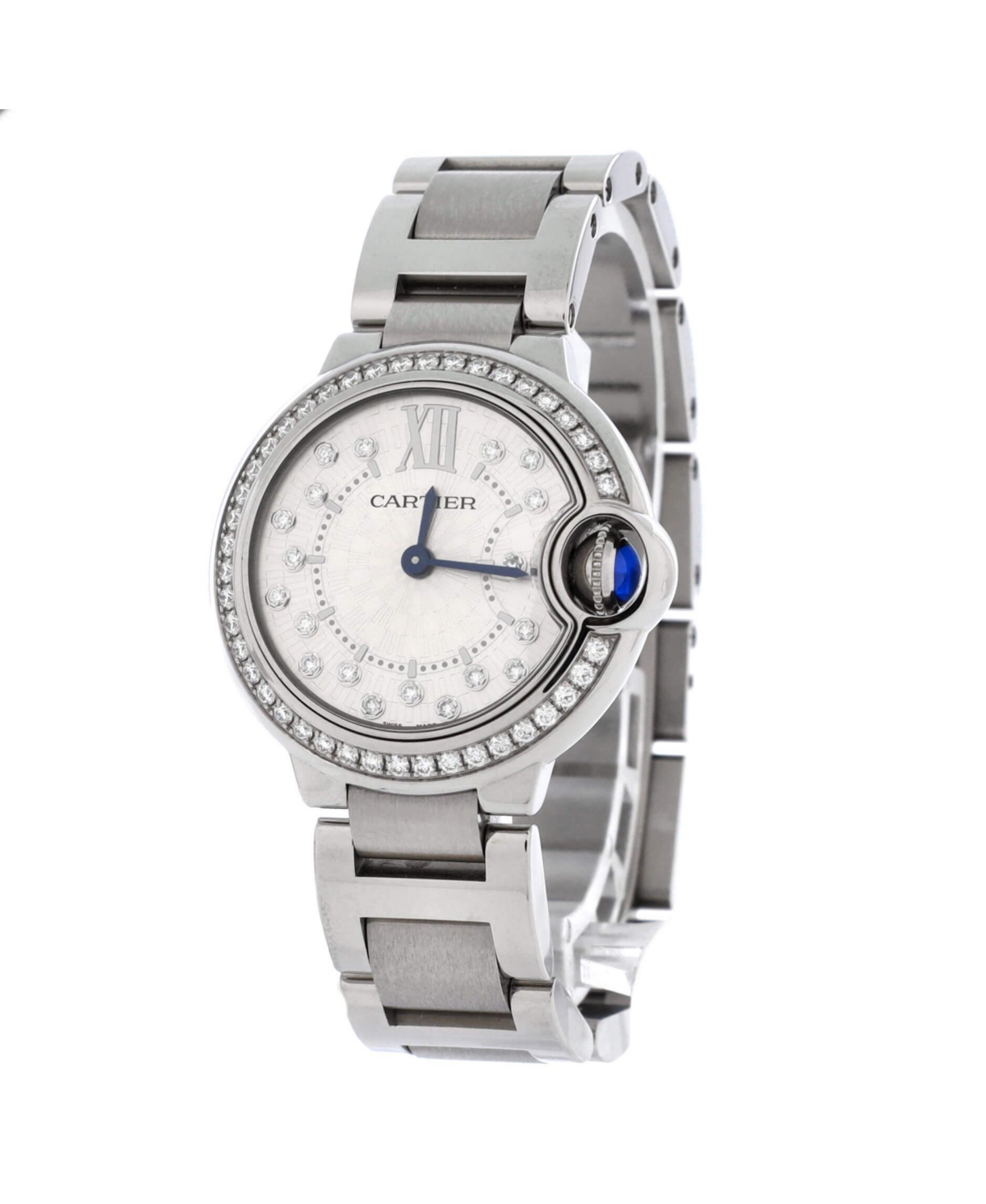 Pre-Owned Cartier Ballon Bleu de Cartier Quartz Watch in Stainless Steel with Diamond Bezel and Markers 28mm