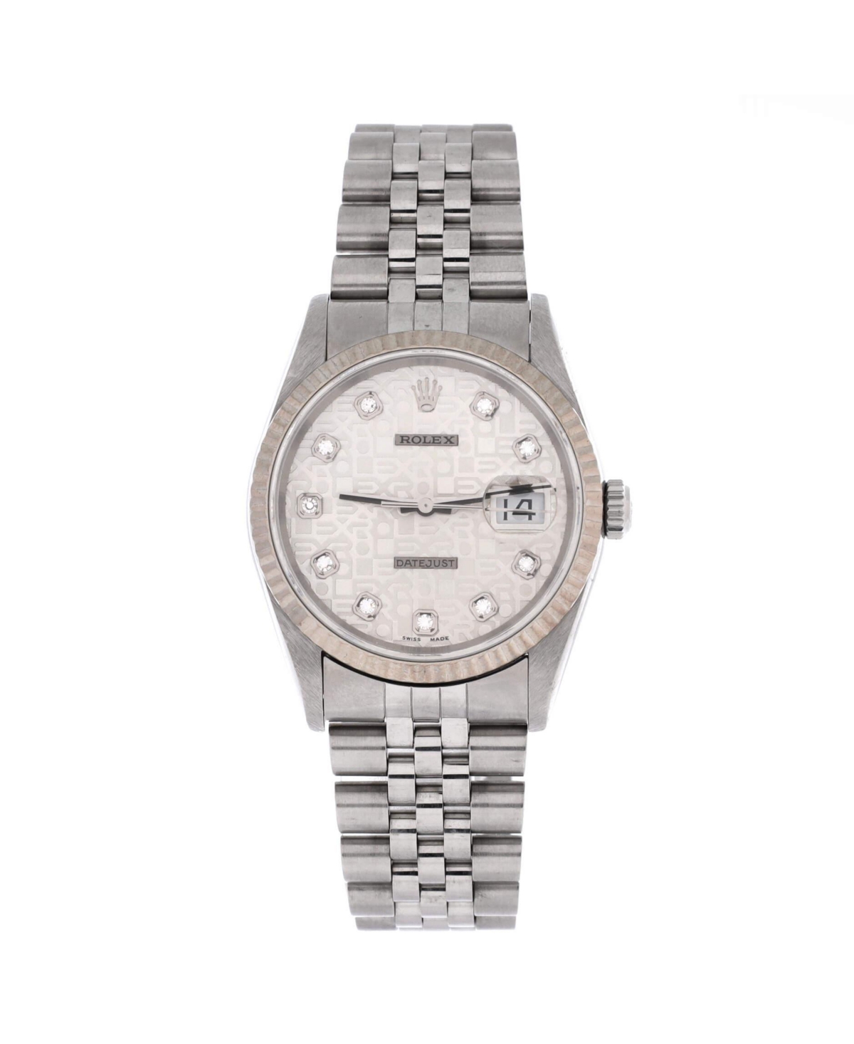 PreOwned Rolex Oyster Perpetual Datejust Automatic Watch in Stainless Steel and White Gold with Diamond Markers 36mm  Dial color silver
