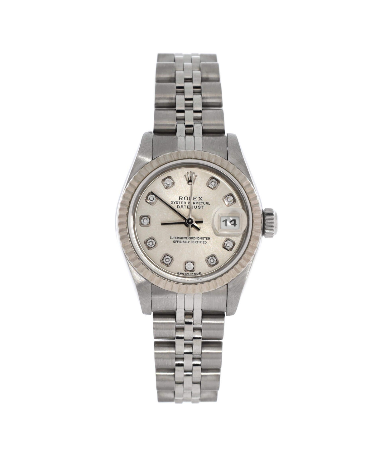 PreOwned Rolex Oyster Perpetual Datejust Automatic Watch in Stainless Steel and White Gold with Diamond Markers 26mm  Dial color silver