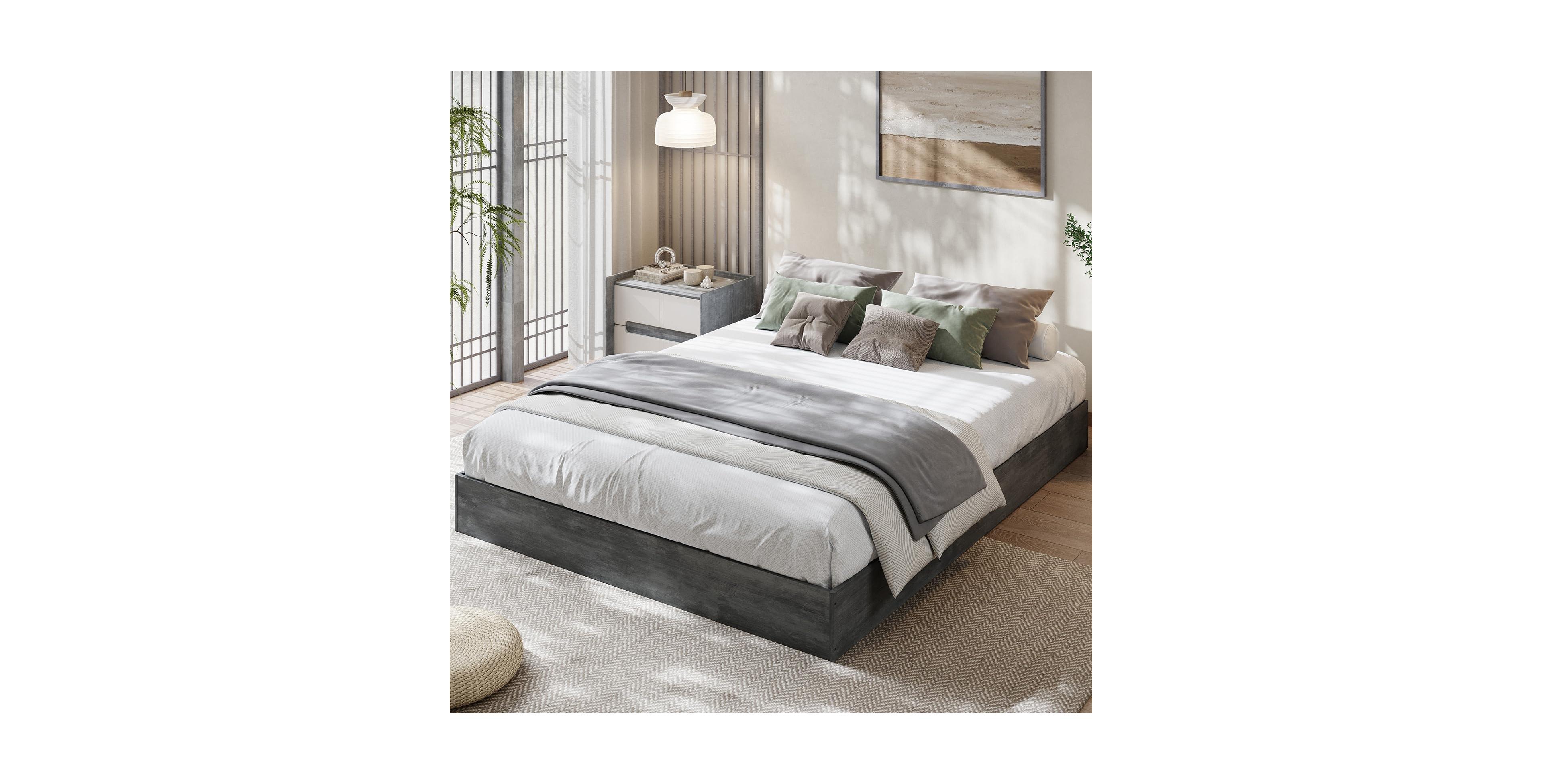homfan Minimalist Fluted Mdf Wave Platform Bed Frame - Sturdy, Stylish, Noise-Free, Easy Assembly, No Box Spring Needed