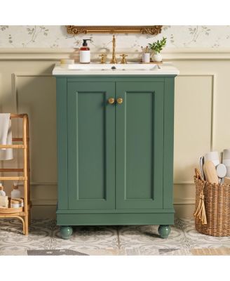 24 Inch Bathroom Vanity with Ceramic Sink, Soft Close Doors, Adjustable Shelf for Modern Bathrooms