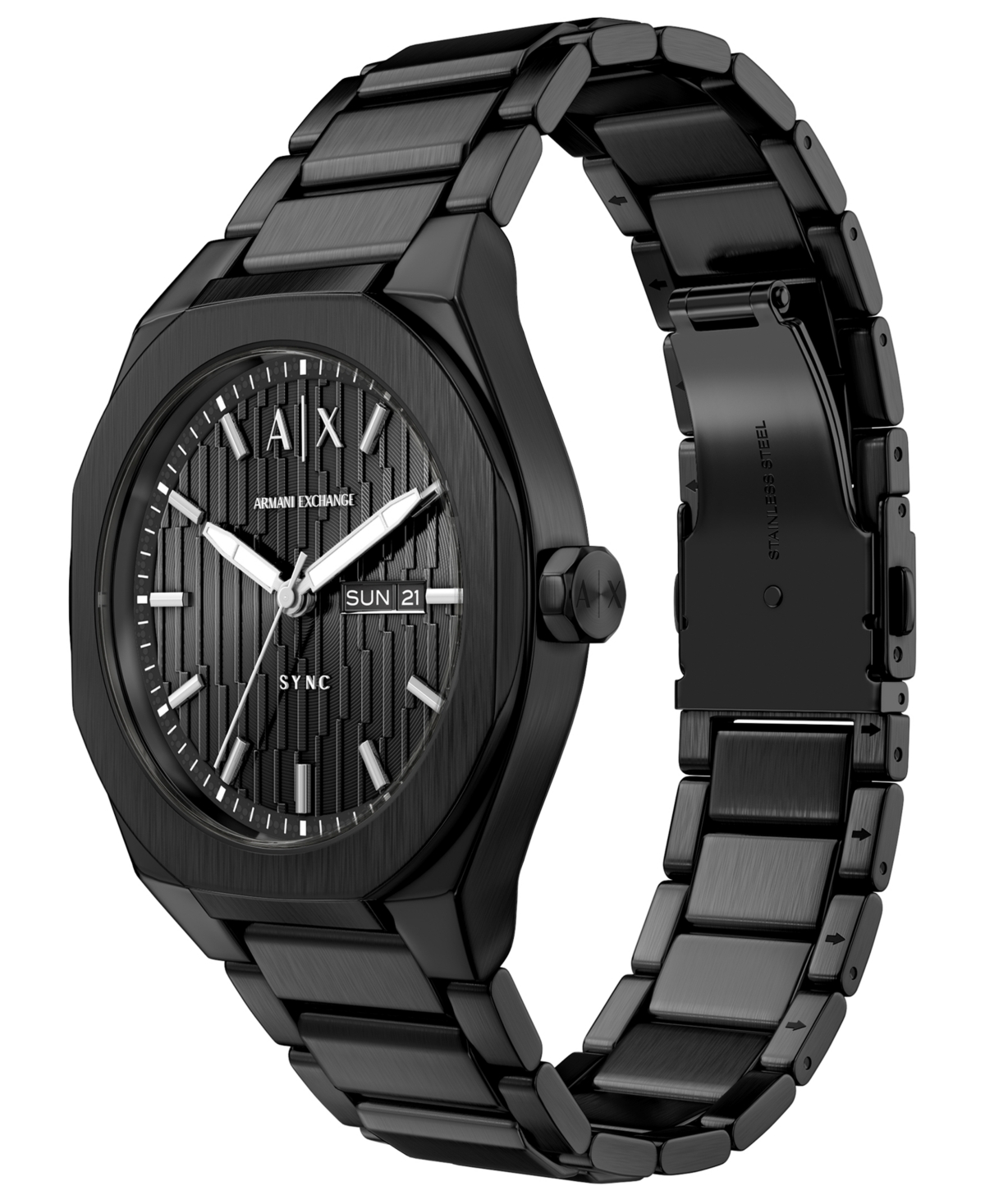 Armani Exchange Men's Sync Quartz Day-Date Black Stainless Steel Watch 42mm