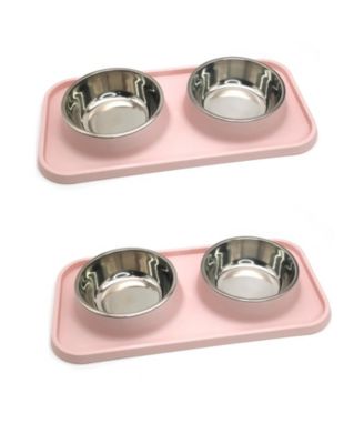 Stainless Steel Pet Feeder Set Non-Slip Spill Proof Removable Bowls for Small Pets
