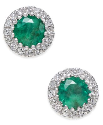 Macy's - Gemstone (5/8 ct. t.w.) and Diamond (1/10 ct. t.w.) Stud Earrings in 14k White Gold