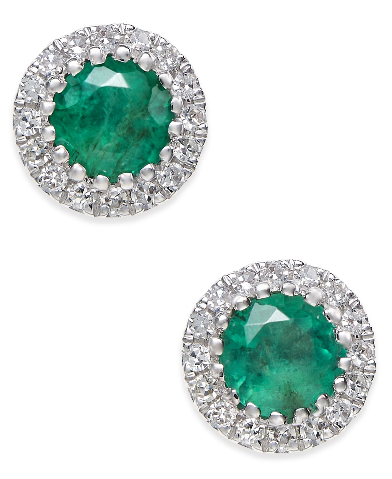 Sapphire (5/8 ct. t.w.) and Diamond (1/10 ct. t.w.) Stud Earrings in 14k White Gold (Also Available in Ruby and Emerald)