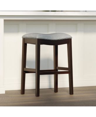 31 Inch High Bar Stool - Solid Wood Frame with PU Leather Seat Barstool