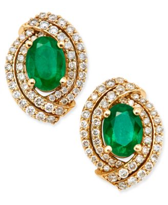 Macy's - Emerald (2 ct. t.w.) and Diamond (5/8 ct. t.w.) Stud Earrings in 14k Gold