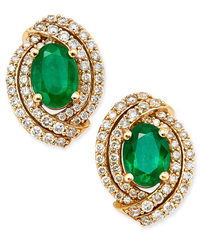 Macy's Emerald (2 ct. t.w.) and Diamond (5/8 ct. t.w.) Stud Earrings in