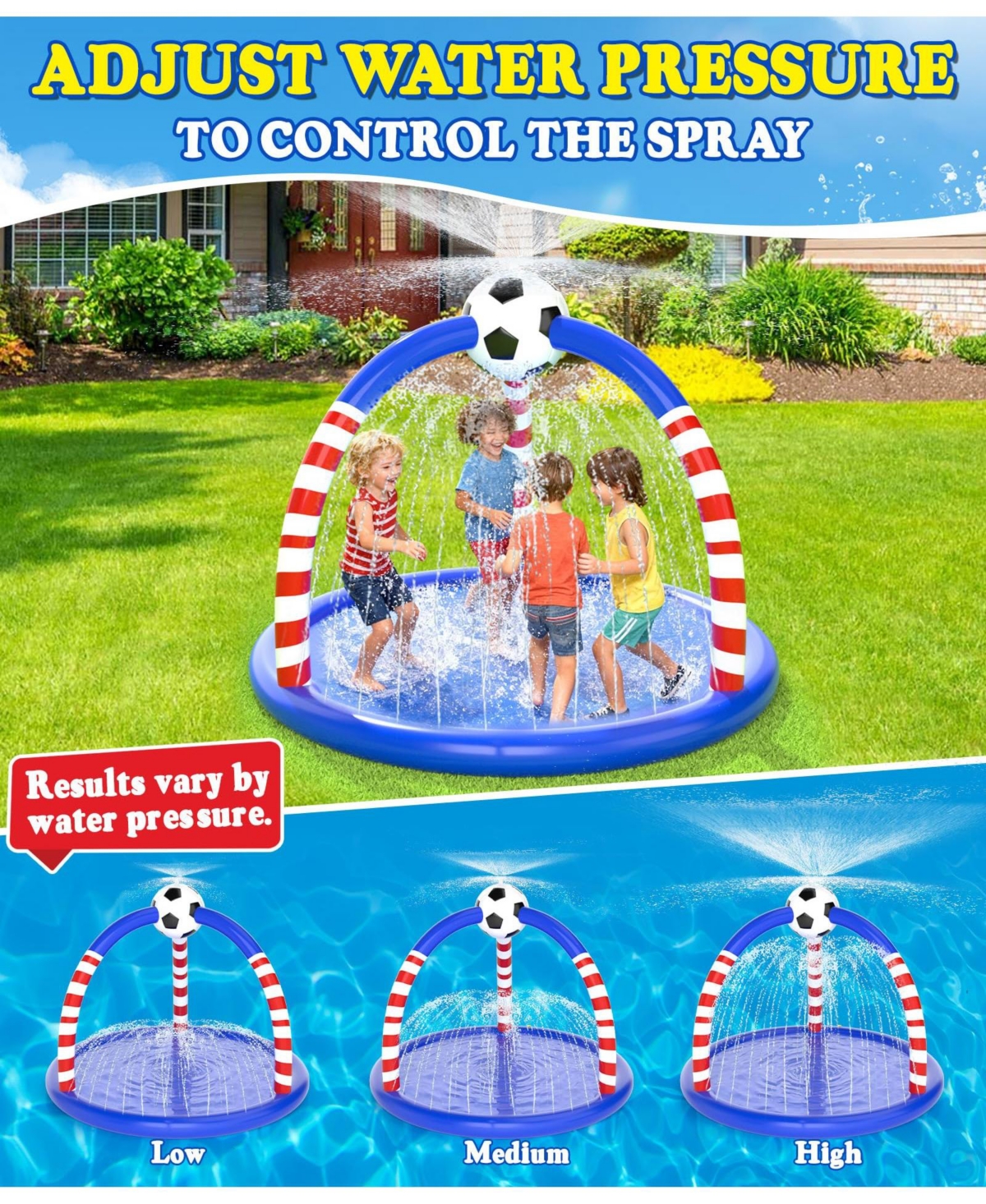 Aofar 75" Splash Pad Sprinkler Play Mat Soccer Water Spray Yard Family Dogs