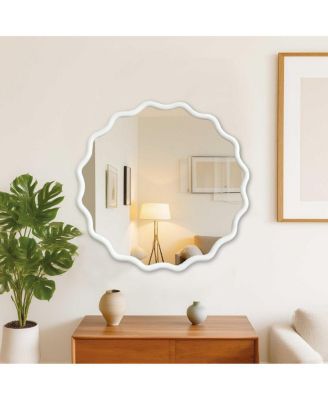 36" Round Decorative Wall Mirror with Wavy Design for Bedroom, Bathroom