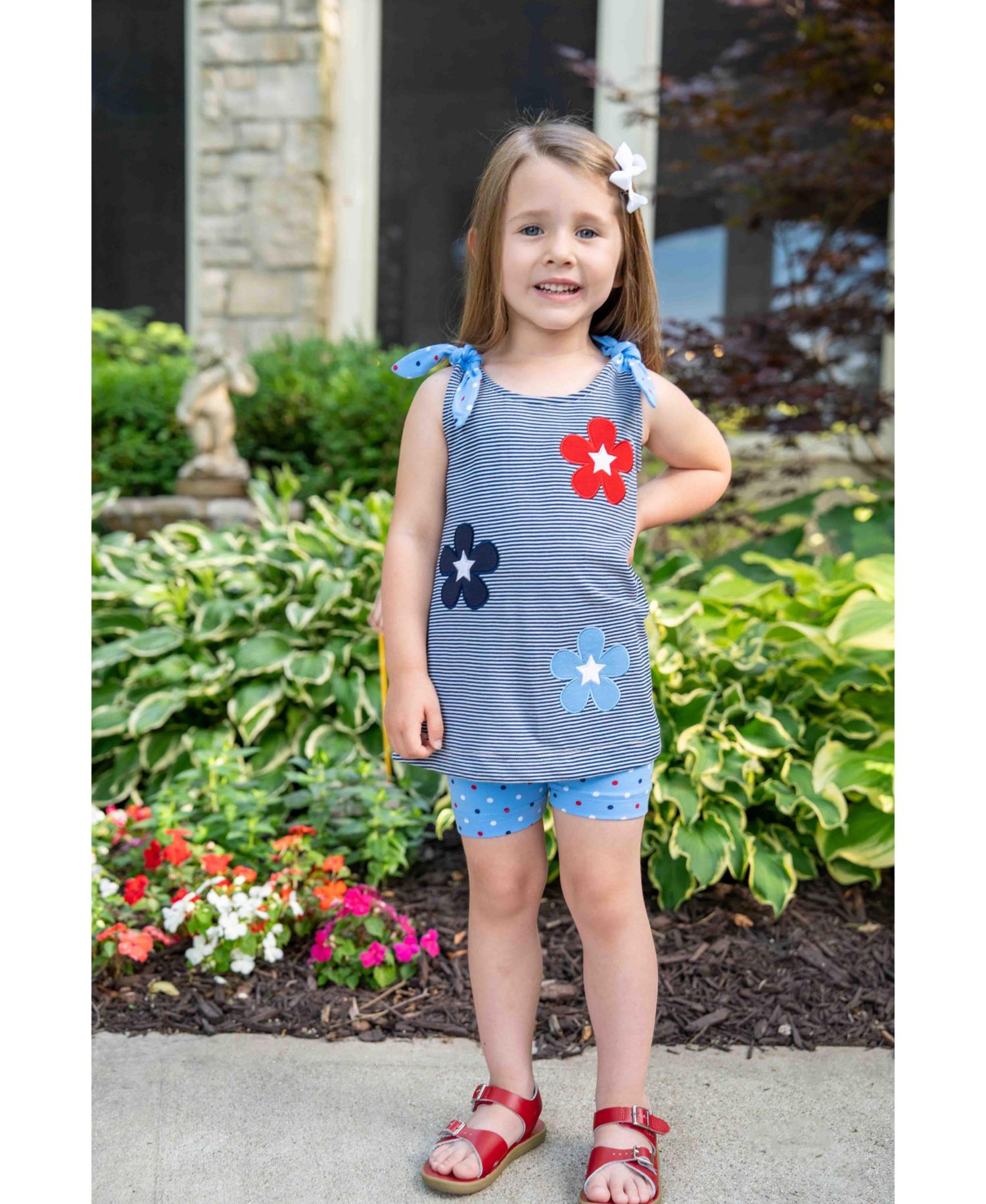 Baby Girl Stripe Knit Short Set With Flowers and Stars